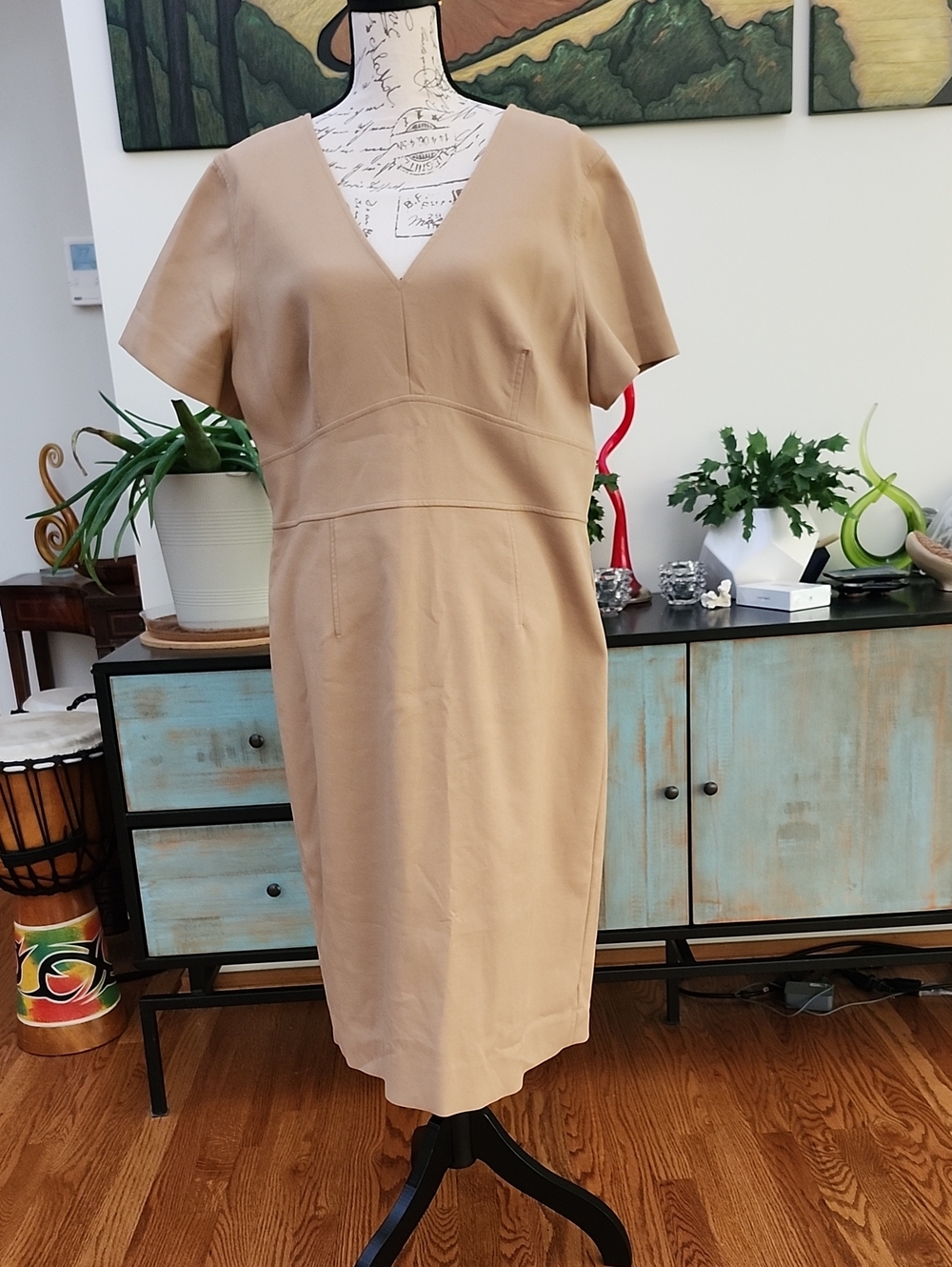 Diane Von Furstenberg Camel Klora V-Neck Midi Dress NWT Size 16